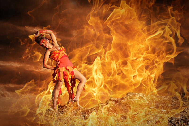 woman in fire-themed costume
