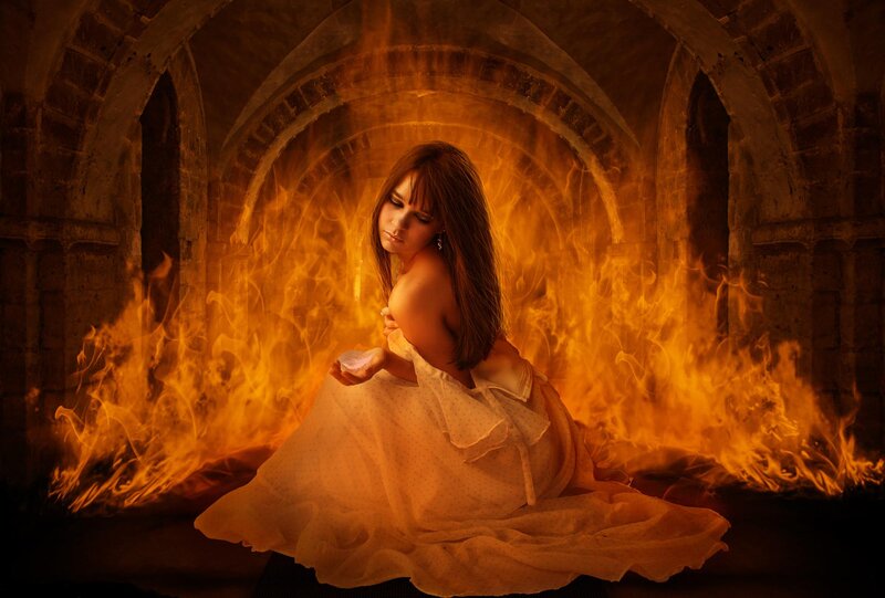 Woman in Fire Tunnel