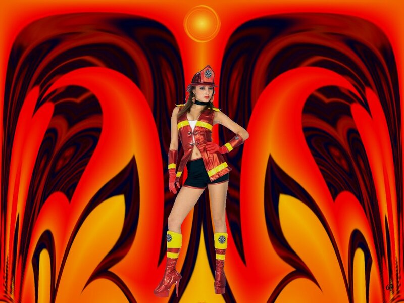 Woman in Firefighter Costume — Red, Dramatic