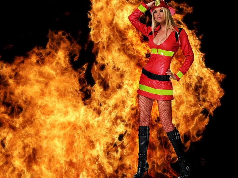 woman in firefighter costume