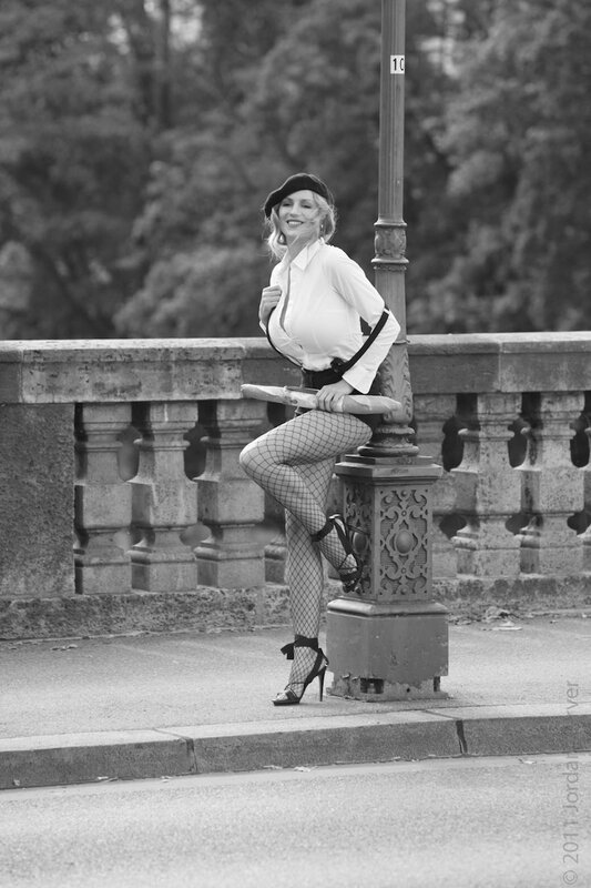woman in fishnet stockings