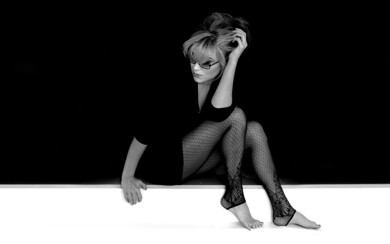 woman in fishnet stockings
