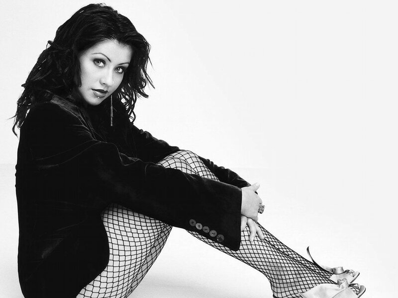 woman in fishnet stockings