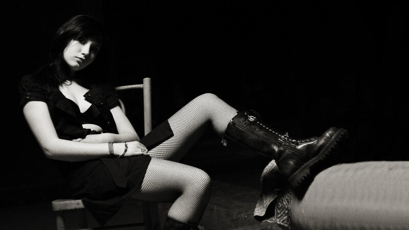 Woman in Fishnet Stockings — Black, Dramatic, Night, Photograph, Chair