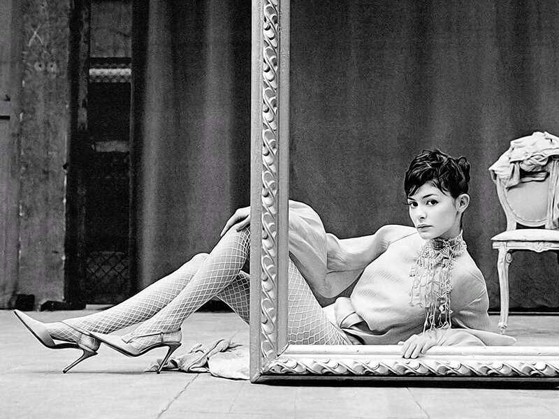 Woman in Fishnet Stockings — Black, Dramatic, Photograph, Mirror