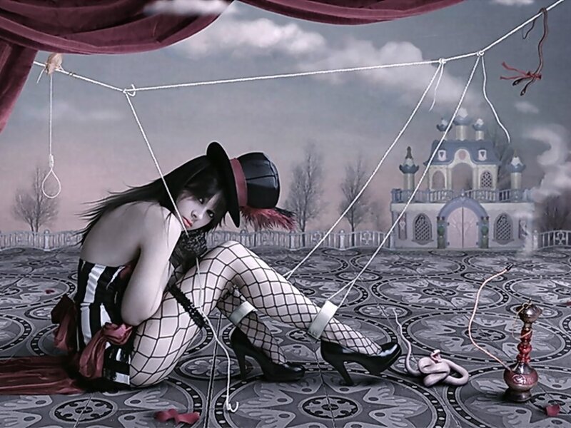 Woman in Fishnet Stockings — Gray, Dramatic, Winter