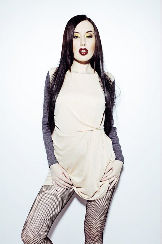 woman in fishnet tights