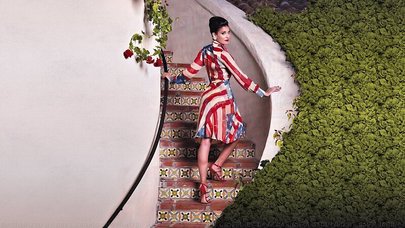 Woman in Flag Dress — Red, Dramatic