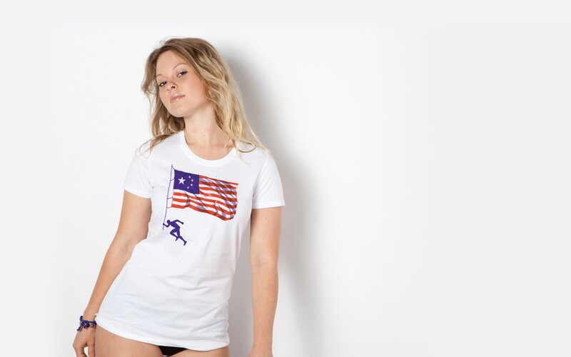 woman in flag t-shirt