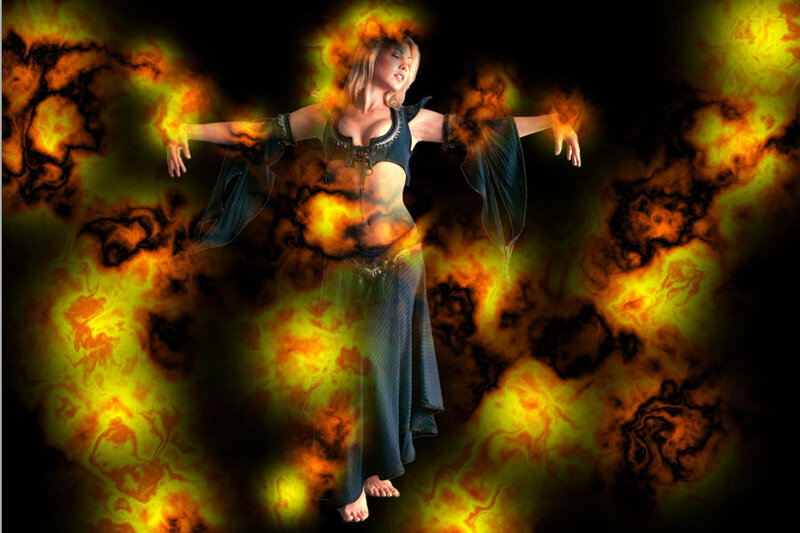 Woman in Flame Background