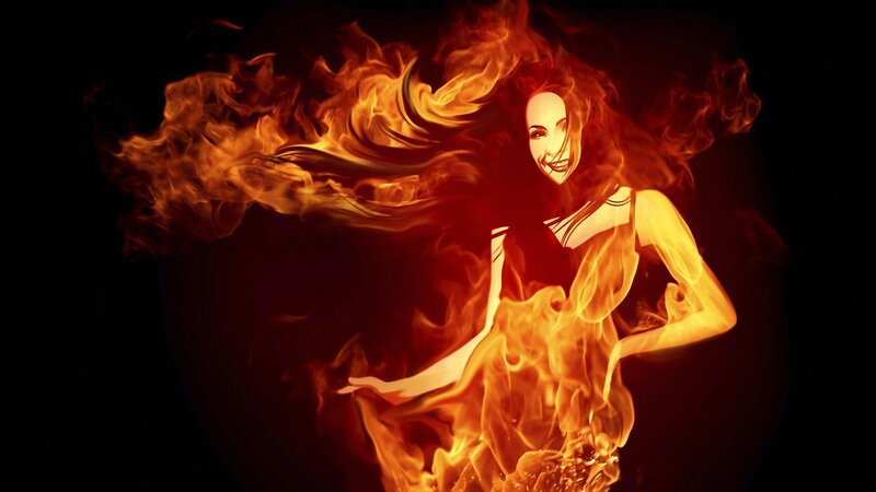 Woman in Flames — Red, Dramatic, Digital Art, Fire, Smoke