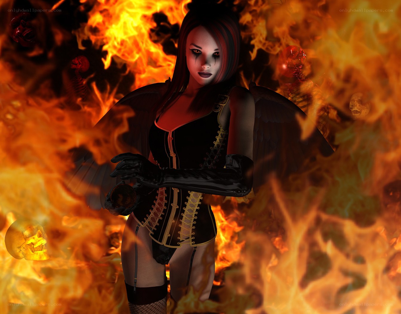 woman in flames with wings