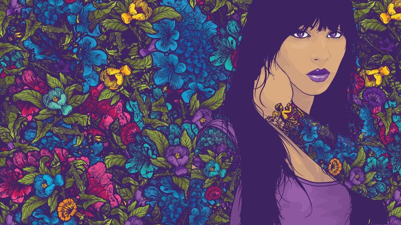 woman in floral background illustration