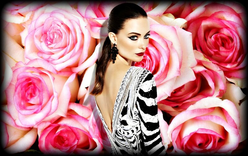 Woman in Floral Background — Pink