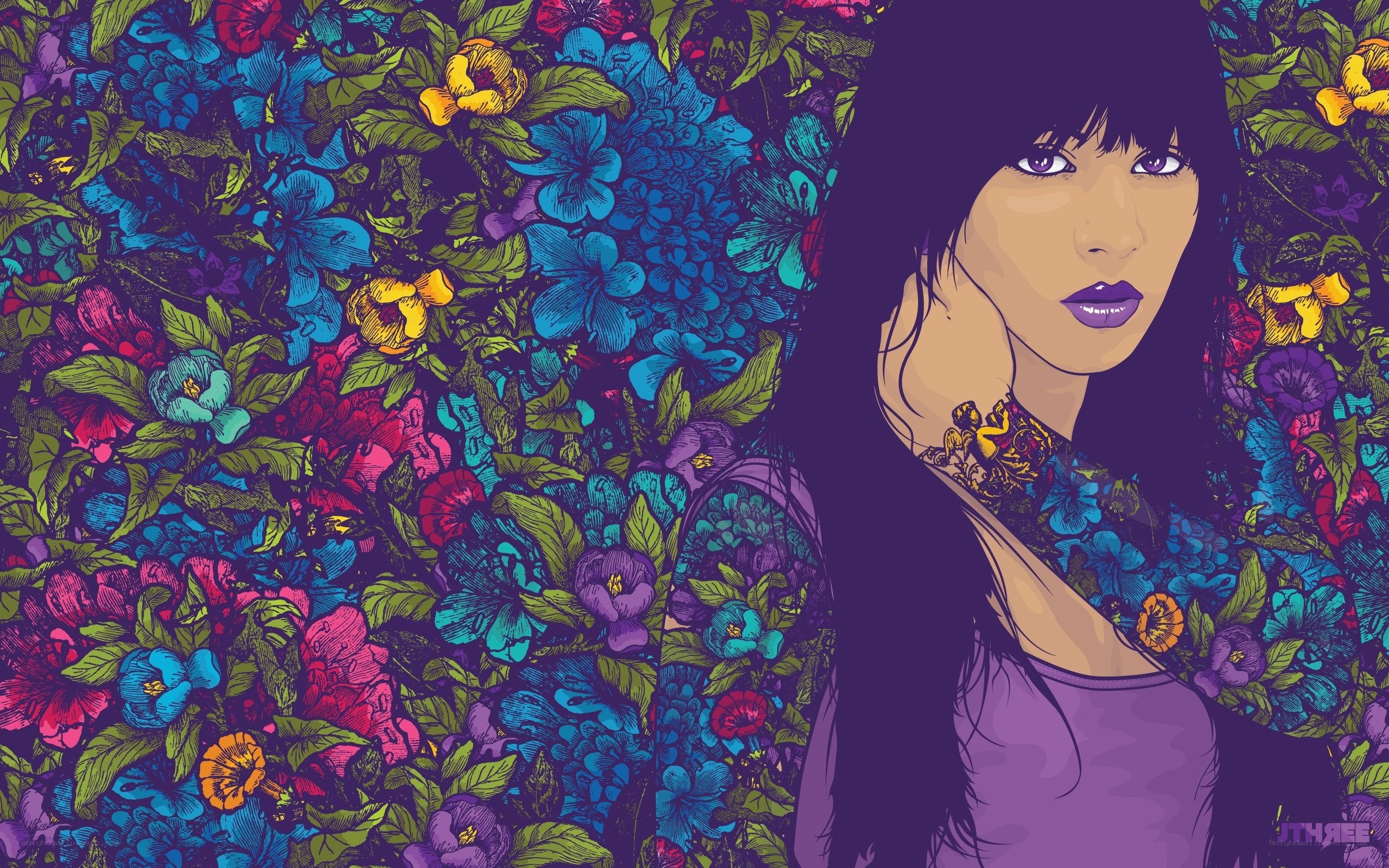 woman in floral background