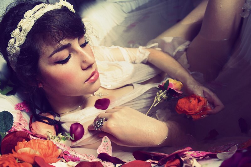 woman in floral bath