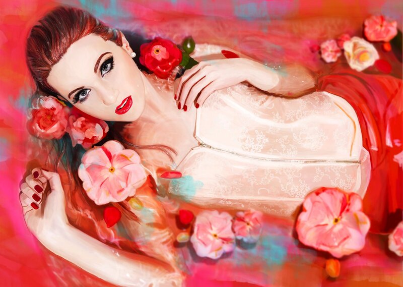 Woman in Floral Bath — Red