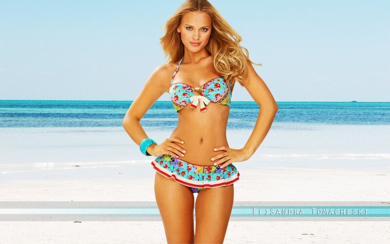 woman in floral bikini on beach