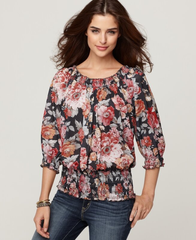 woman in floral blouse