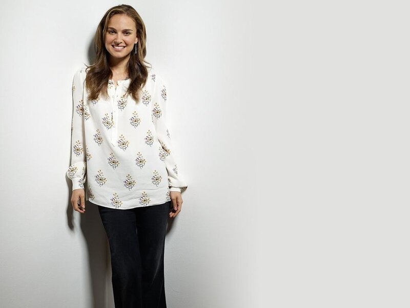 Woman in Floral Blouse — White