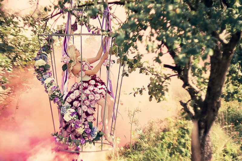 Woman in Floral Cage