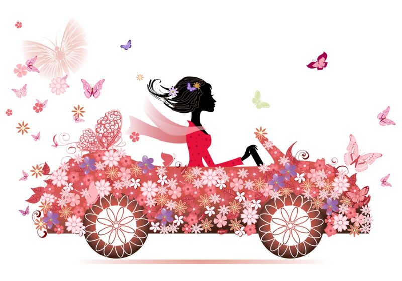 Woman in Floral Car