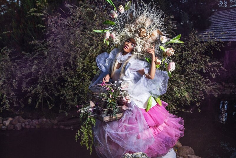 Woman in Floral Costume — Pink, Dramatic