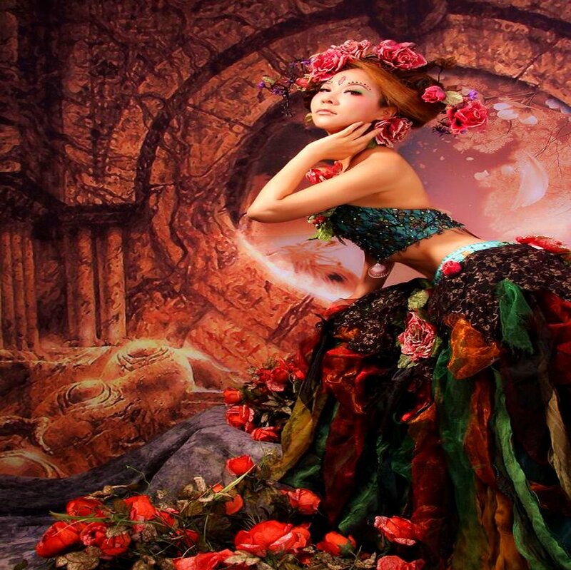Woman in Floral Costume — Red, Dramatic