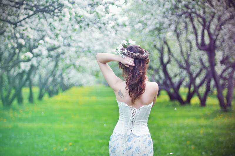 woman in floral crown