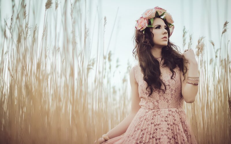 woman in floral crown