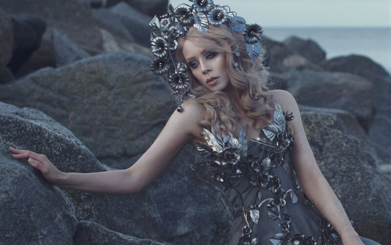 Woman in Floral Crown — Gray