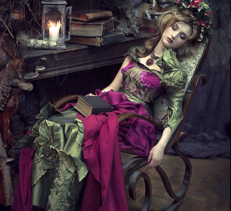 Woman in Floral Crown — Green, Dramatic