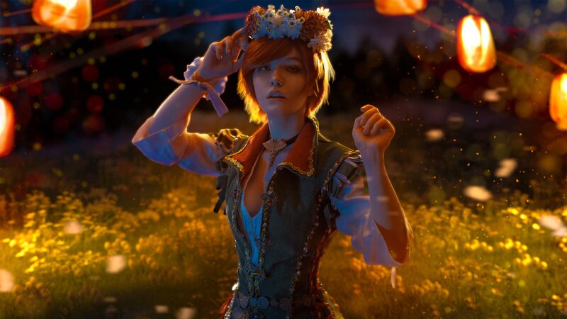 Woman in Floral Crown — Green, Serene, Night