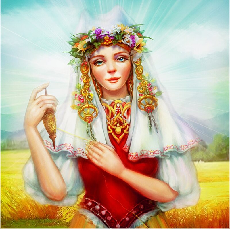 Woman in Floral Crown — Red