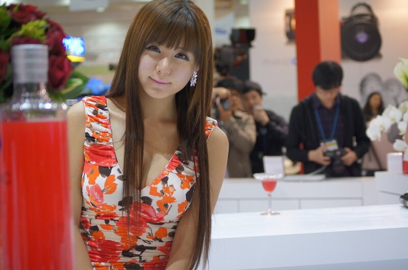 Woman in floral dress at event