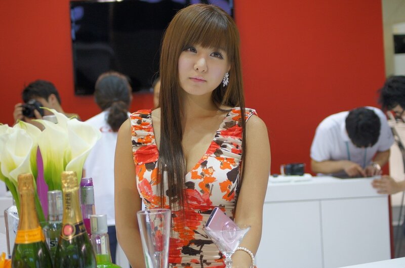 Woman in floral dress at event