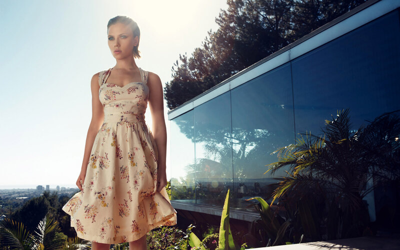 Woman in Floral Dress — Beige, Dramatic