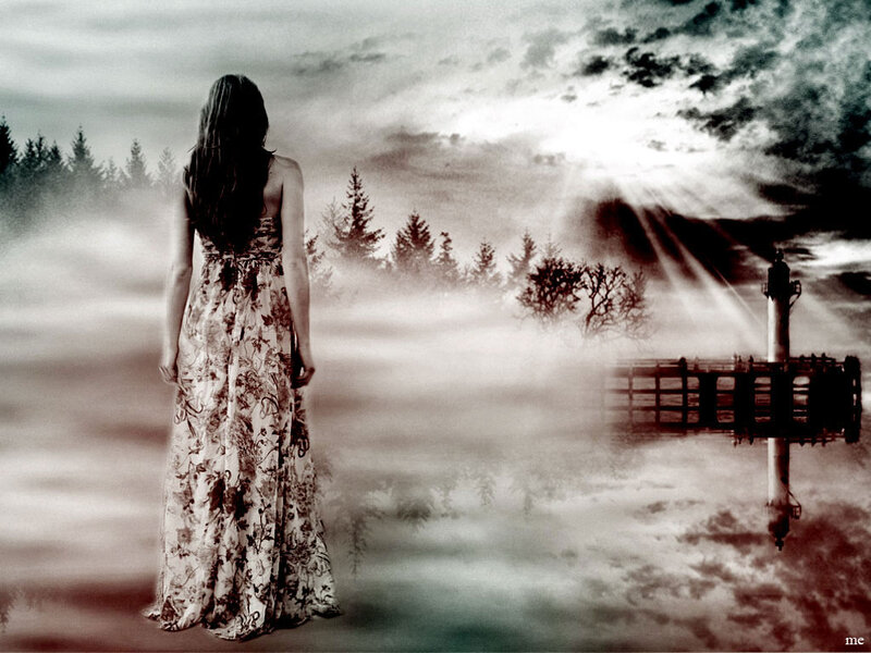 Woman in Floral Dress — Black, Dramatic, Night