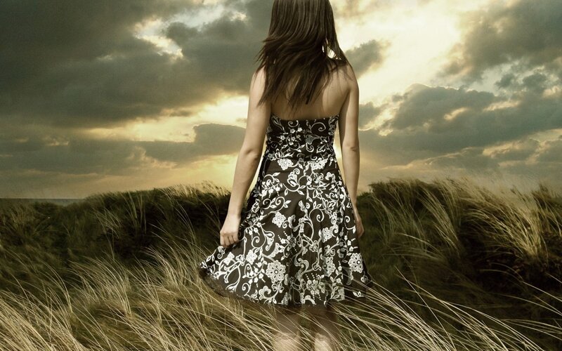 Woman in Floral Dress — Black, Dramatic