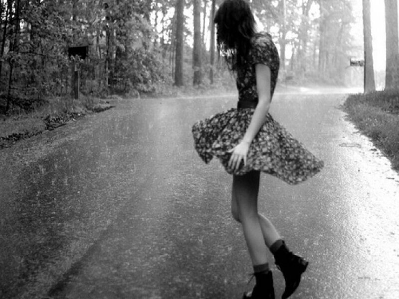 Woman in Floral Dress — Black, Melancholic