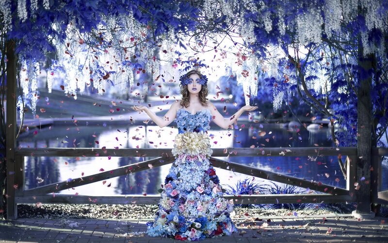 Woman in Floral Dress — Blue, Dreamy, Afternoon