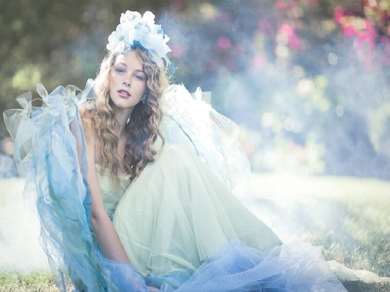 Woman in Floral Dress — Blue, Ethereal