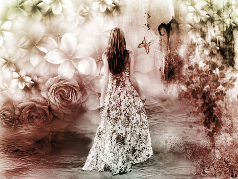 Woman in Floral Dress — Brown, Dreamy