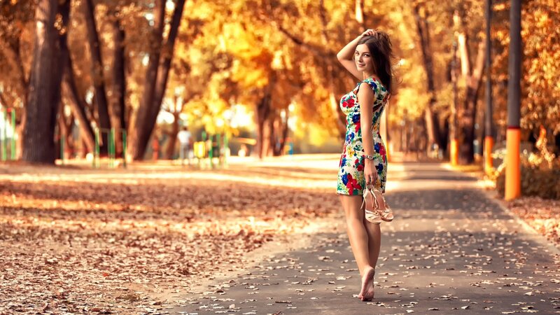 Woman in Floral Dress — Golden, Serene