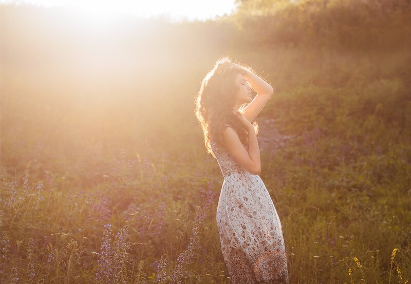 Woman in Floral Dress — Golden