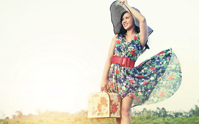 Woman in Floral Dress — Green, Bright
