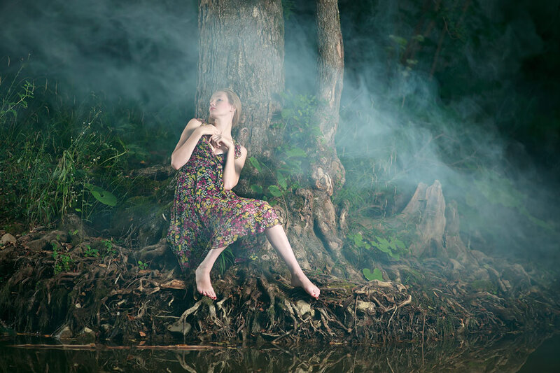 Woman in Floral Dress — Green, Mysterious