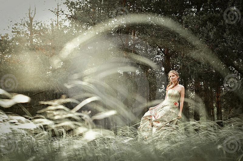 Woman in Floral Dress — Green, Serene, Afternoon, Photograph, Forest, Trees