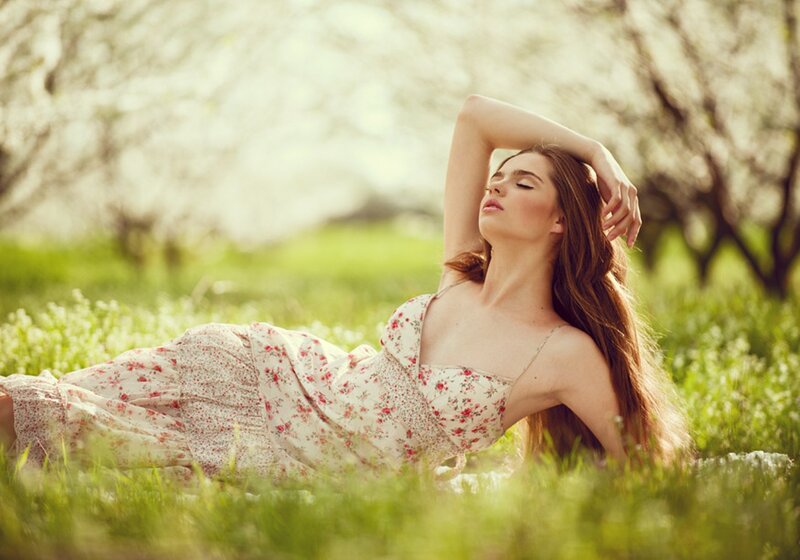 Woman in Floral Dress — Green, Serene, Spring
