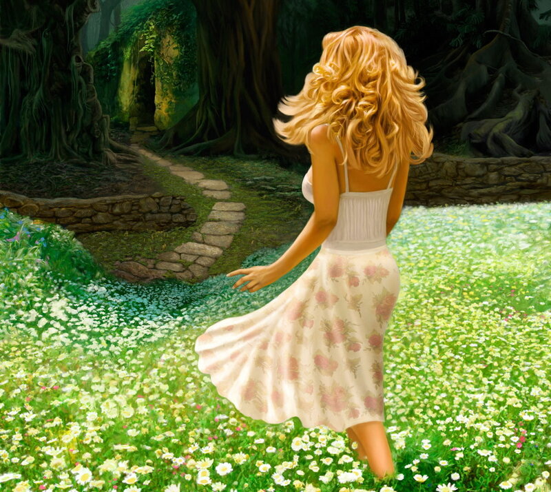 Woman in Floral Dress — Green, Serene